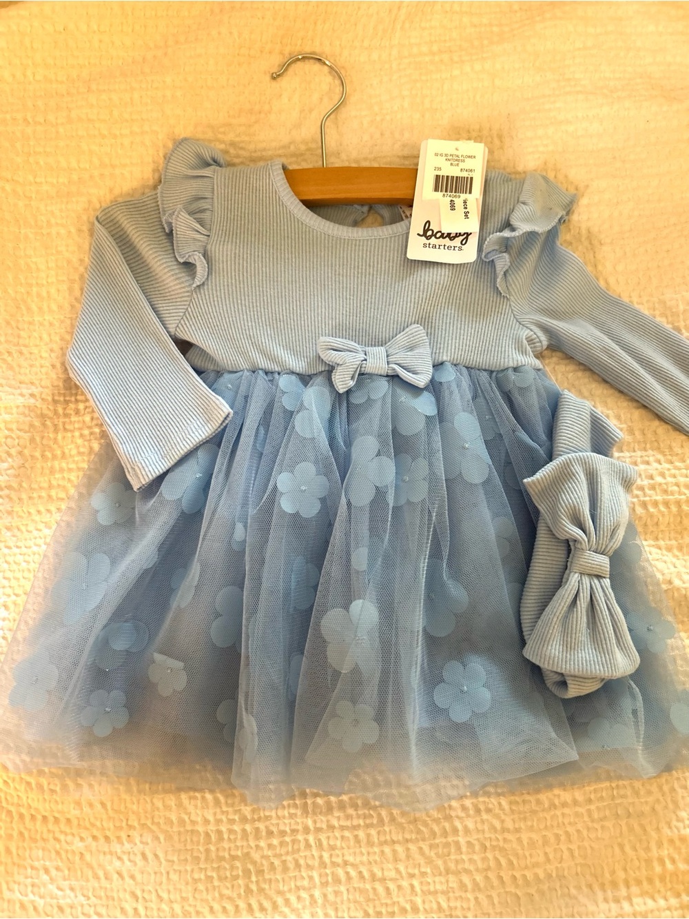 Baby Starters Light Blue Ribbed Knit Baby Dress with Bow